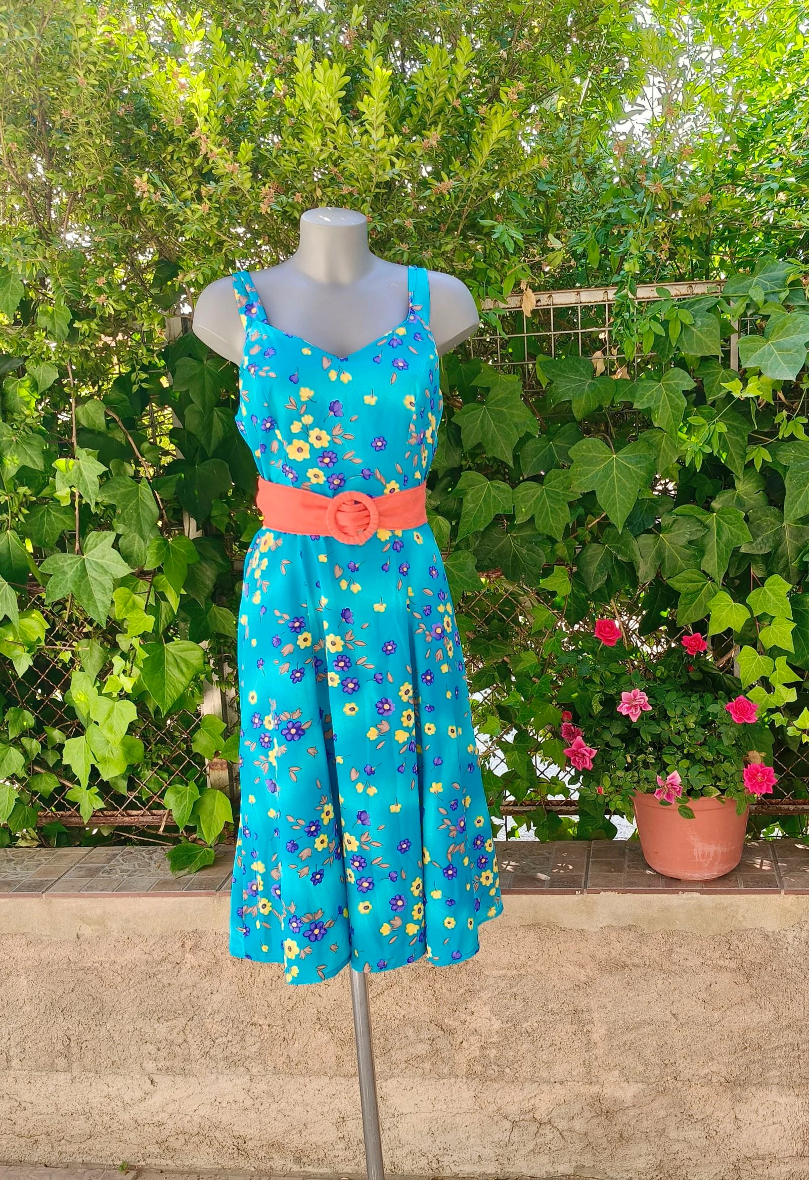 Vestido azul floral vintage 